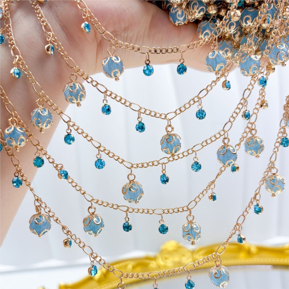 Pearl Trim Chain - 0,5 Meter/1 Meter Glasperlen-Strass-Anhänger mit Messingkette