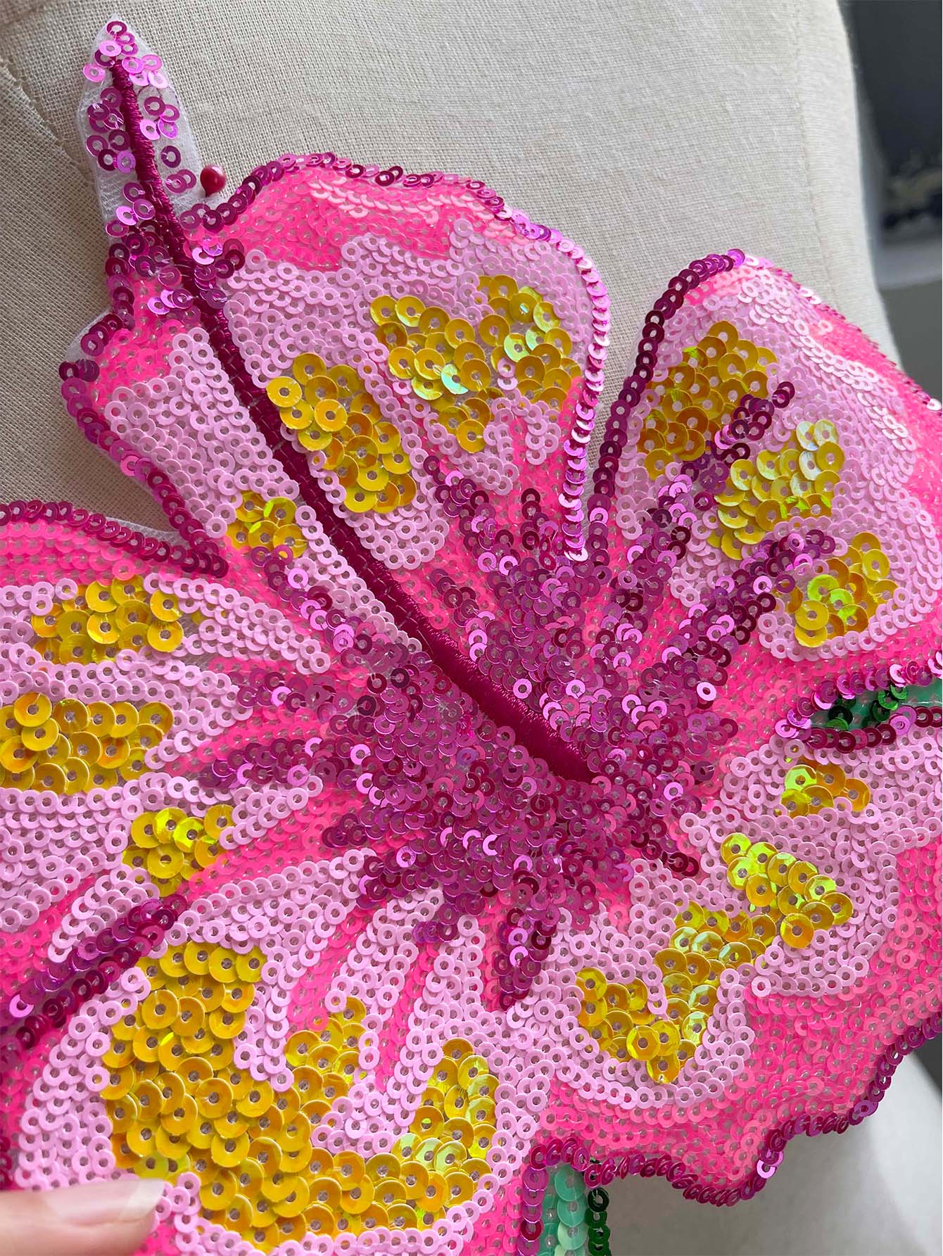 Applique Patch Flower - 1 Stück 26 cm glänzende rosa